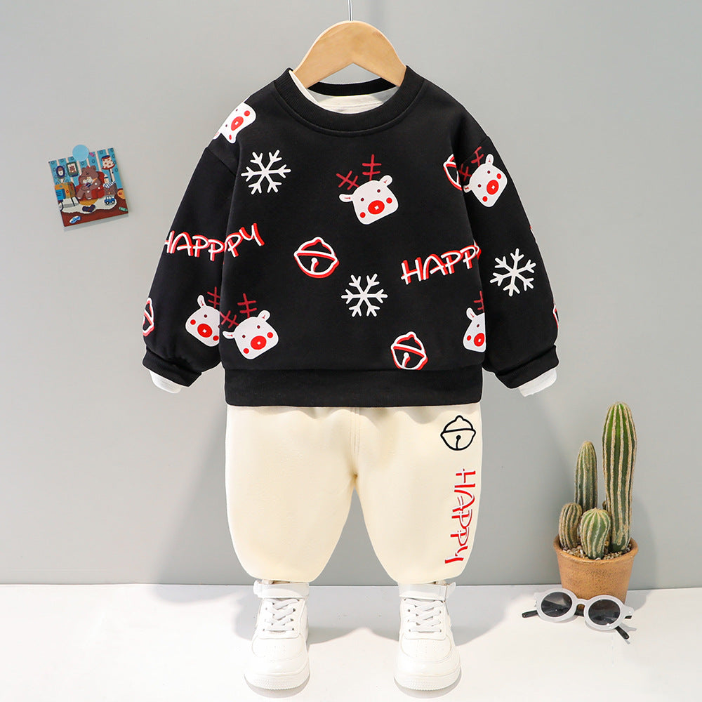 Boys' Clothing 0 Baby Girl 2 Autumn and Winter Velvet Baby Kidsren's Clothing 1 and a Half Years Old 3 Weeks Velvet Pants Suit Dropshipping