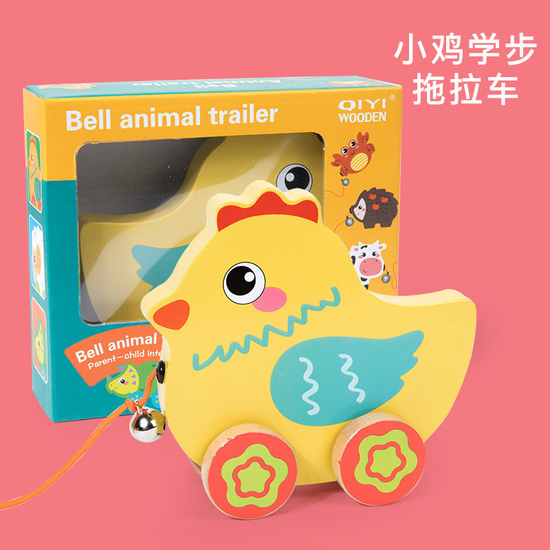 Children's Wooden Animal Trailer Puppy Tractor Shape Cognitive Pull Cord Baby Toddler Toy Stroller