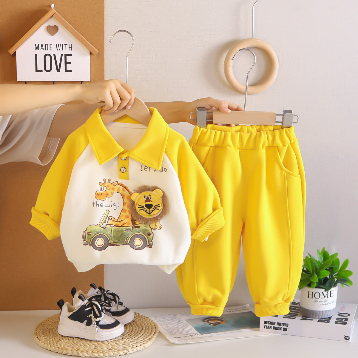 2026 New Boys' Suit Children's Cartoon Lapel 3D Lion Two-Piece Set Baby Spring and Autumn Trendy Outfit