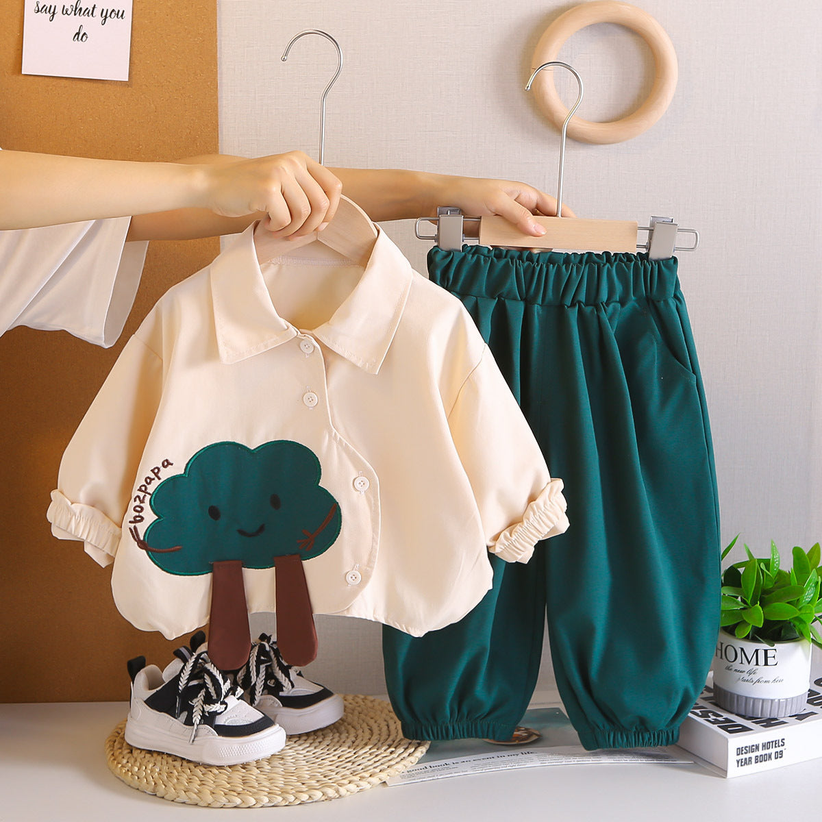 2025 Autumn Foreign Trade New Boys Cartoon Shirt Long Sleeve Suit Baby Boy Casual Pants Two-Piece Set Dropshipping