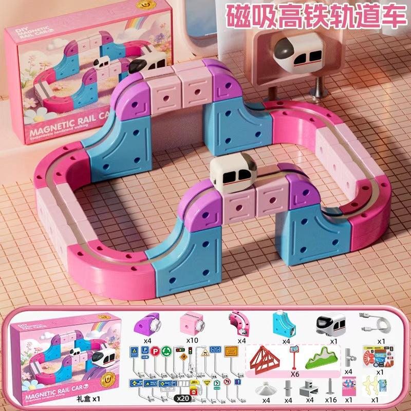Girls' Versatile Magnetic Educational Building Blocks DIY Assembly Electric Suspended Track High-Speed Rail Train Children's Toy Gift 3