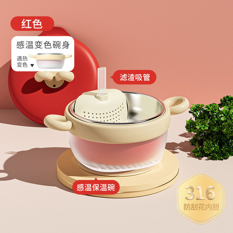 Children's 316 Stainless Steel Food Bowl, Special Feeding Bowl for Babies, Constant Temperature Water-Filled Insulated Bowl, Anti-Fall, Temperature-Sensitive Color-Changing