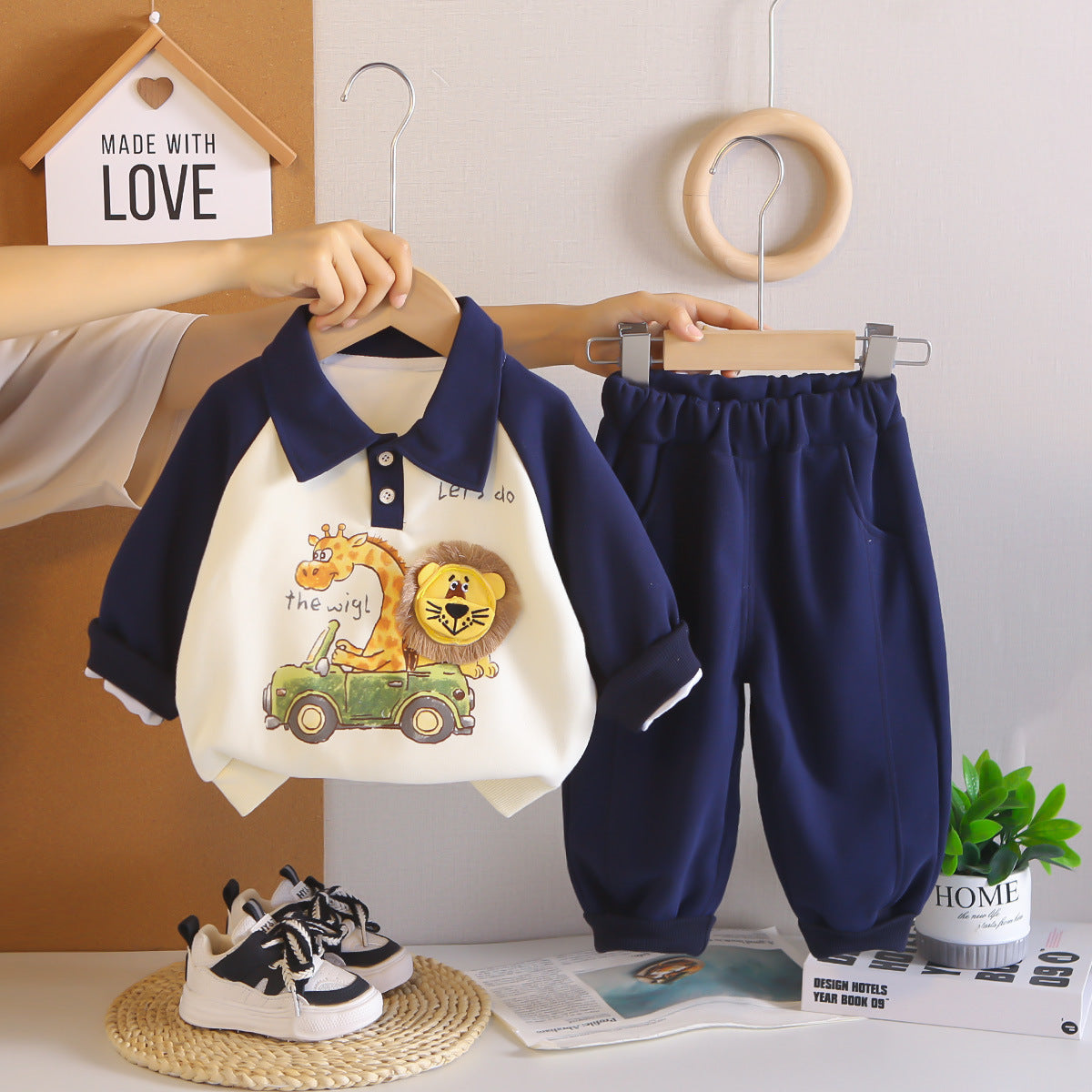 2026 New Boys' Suit Children's Cartoon Lapel 3D Lion Two-Piece Set Baby Spring and Autumn Trendy Outfit