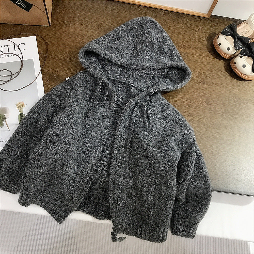 Girls' Spring and Autumn Hooded Sweater Cardigan Children's Stylish Polka Dot Base Shirt Little Girl's Leopard Print Casual Pants Foreign Trade