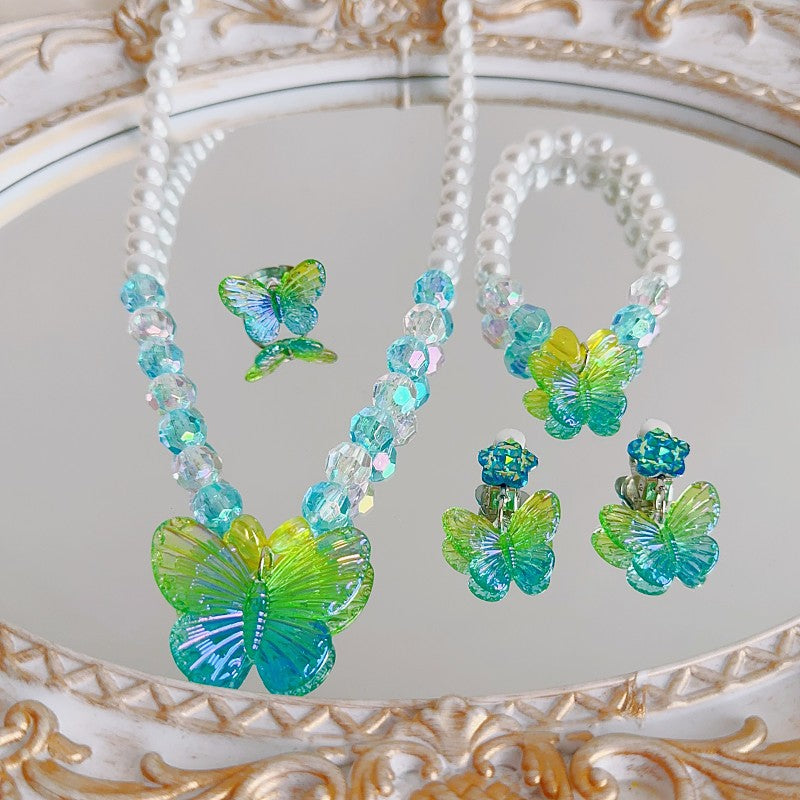 Children's Necklace, Earrings, Ring Set, Butterfly Cute Cartoon Girl Princess Jewelry Set, Necklace Necklace