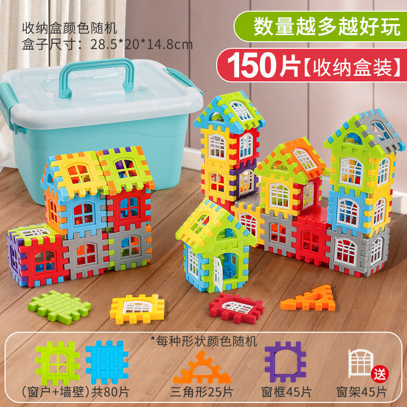 Children's House Building Blocks Assembled Toys Puzzle Large Particle Square Wall Window Model Puzzle 3 Years Old 6 Girls and Boys