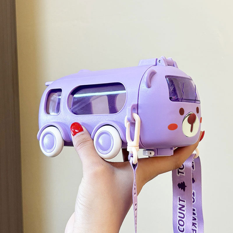 New Baby Bus Car Water Cup High Color Value Children's Suction Tube Cup Outdoor Portable Lid Large Capacity Water Cup