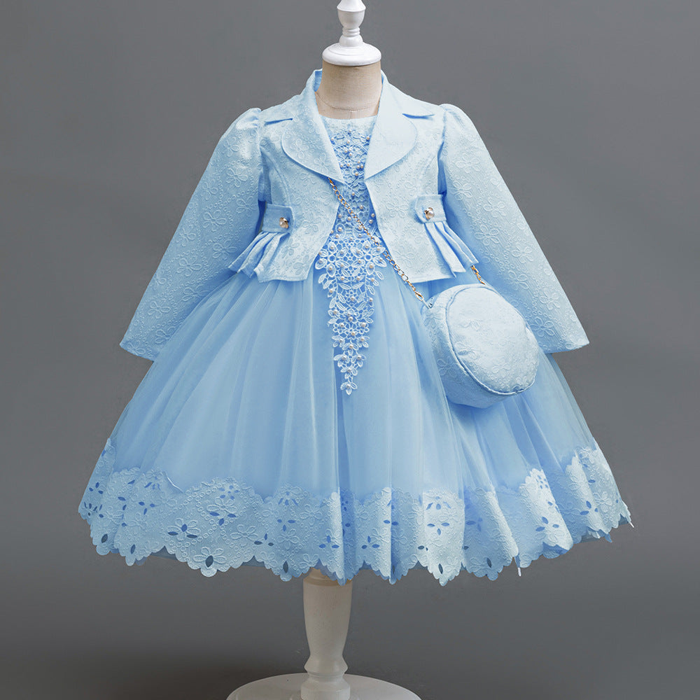 Girls' Three-Piece Suit Dress, Children's Birthday Party Ceremony Dress, Baby Performance Dress, Princess Dress