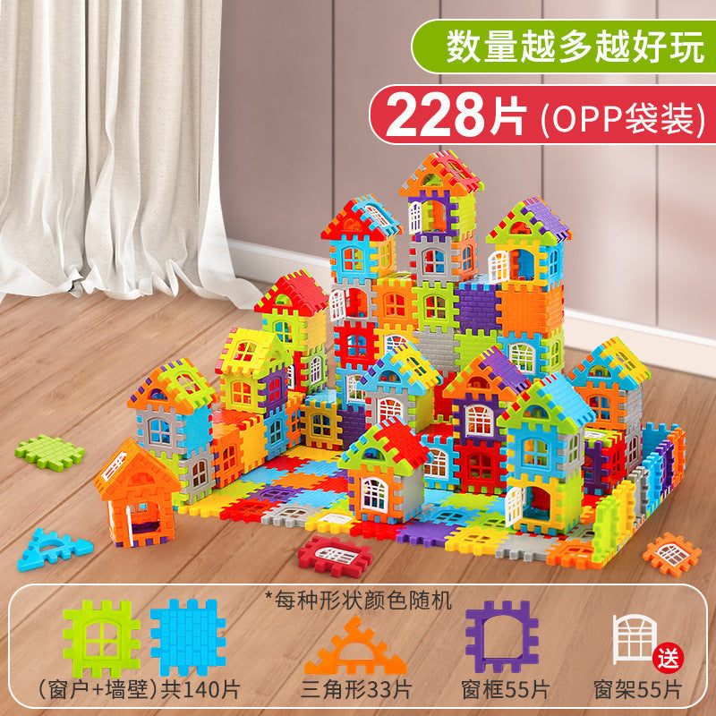 Children's House Building Blocks Assembled Toys Puzzle Large Particle Square Wall Window Model Puzzle 3 Years Old 6 Girls and Boys