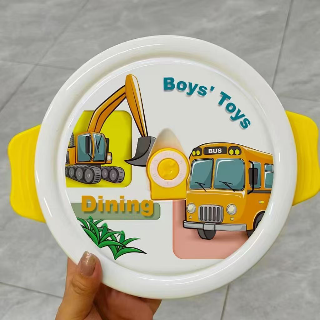 316 Stainless Steel Children's Dinner Plate, Cute Dinosaur Car-Shaped Divided Plate with Suction Cup to Prevent Falling, Baby Anti-Fall Plate