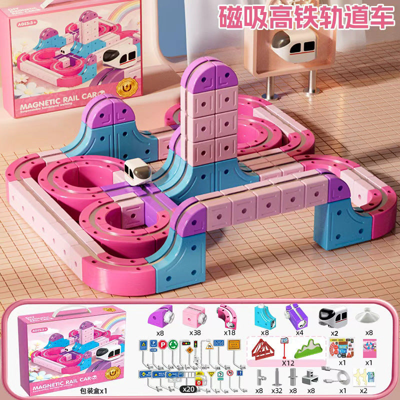 Girls' Versatile Magnetic Educational Building Blocks DIY Assembly Electric Suspended Track High-Speed Rail Train Children's Toy Gift 3