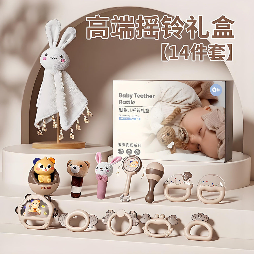 Soothing Toy Newborn Baby Hand Rattle Gift Box, Gift for Baby One Year Old and One Month Old, High-End Practical Gift for Baby Meeting