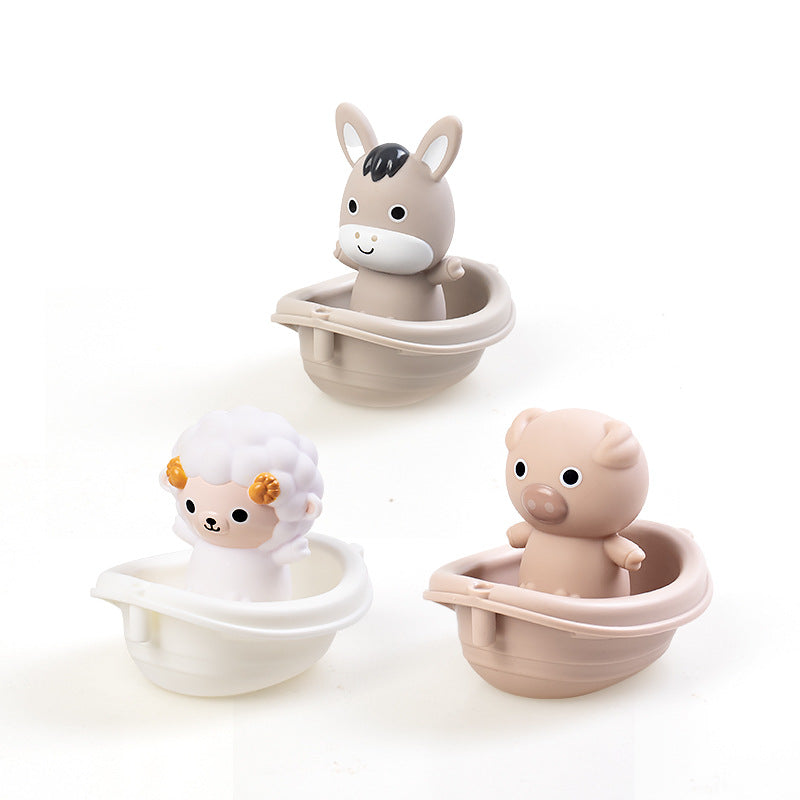 Children's Bathroom Stackable Floating Boat Toy Infant Bathing and Baby Bathing and Bathing Water Stackable Boat Animal Finger Cover Toy