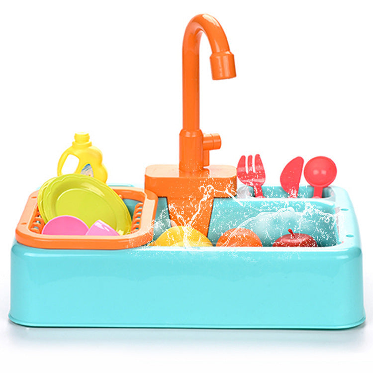 Children's Vegetable Washing Basin Simulation Kitchenware Electric Circulation Water Discharge Washing Table Puzzle Play House Kitchen Dishwasher Toy
