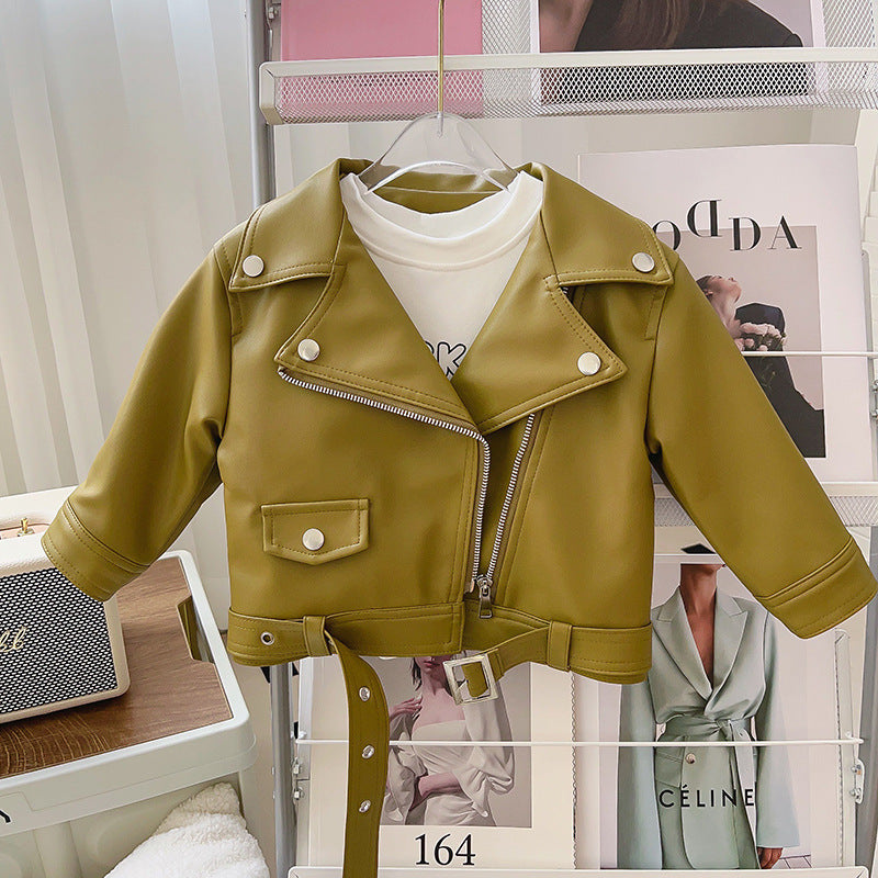 Very Fishy Children's Jacket 2026 Spring and Autumn New Style Boys and Girls Motorcycle Short Leather Jacket with Fleece Rq315