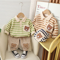 Free Shipping Yikds Kidsren's Spring & Fall Clothing Boys Cute Cartoon Stripesd Sweatshirt Baby Boy Casual Fashion Kidsren's Suit