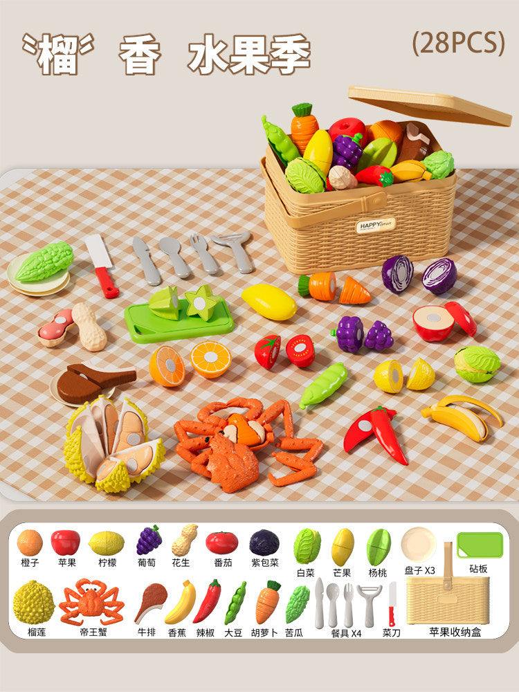 Children's Pretend Play Fruit, Vegetable, and Seafood Toys, Peelable and Chewable, Realistic Kitchen Playset, Birthday Gift