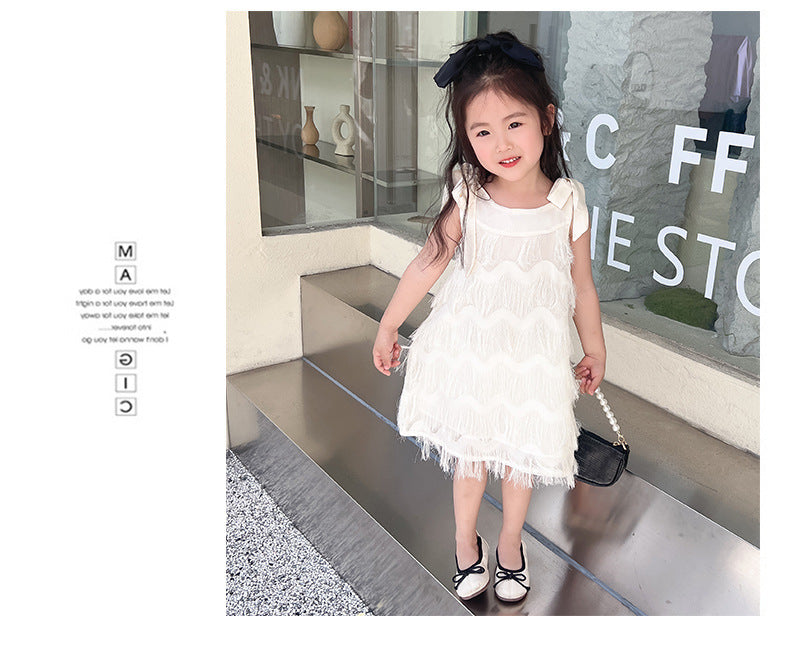 children's suspenders sleeveless skirt baby girl tassel bow princess dress