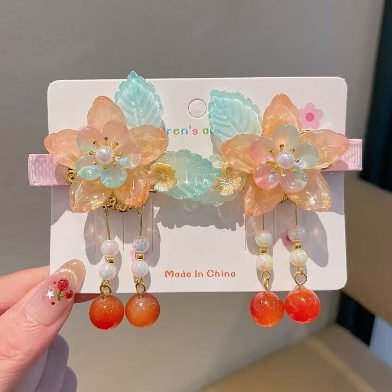 Children's Ancient Style Hair Accessories, Hairpins, Han Dynasty Costume Accessories, Tassels, Flowers, Super Fairy Clips, Girls' Glass Headdresses, Butterflies