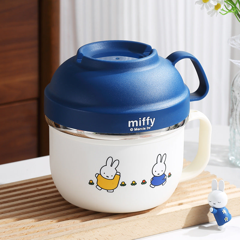 Miffy 304 Stainless Steel Fast Food Cup Portable Canteen Lunch Box Student Dormitory Tableware with Lid Instant Noodle Bowl Miffy