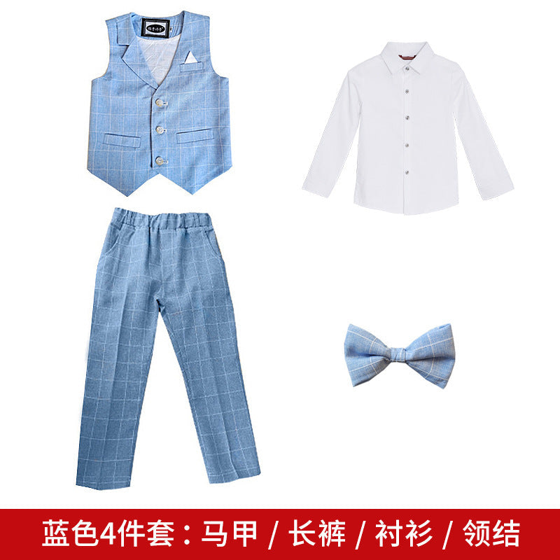 Children's dress spring new British Plaid small suit boy gentleman piano host performance costume suit generation