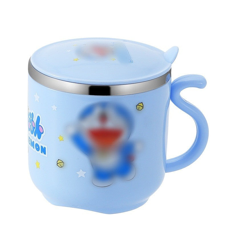 304 Stainless Steel Children's Water Cup Cartoon Creative Double Layer Insulation Anti-scalding with Lid and Handle Kindergarten Mouth Cup