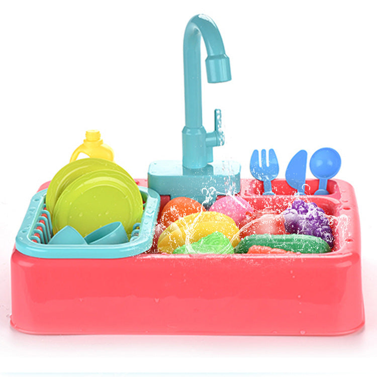 Children's Vegetable Washing Basin Simulation Kitchenware Electric Circulation Water Discharge Washing Table Puzzle Play House Kitchen Dishwasher Toy