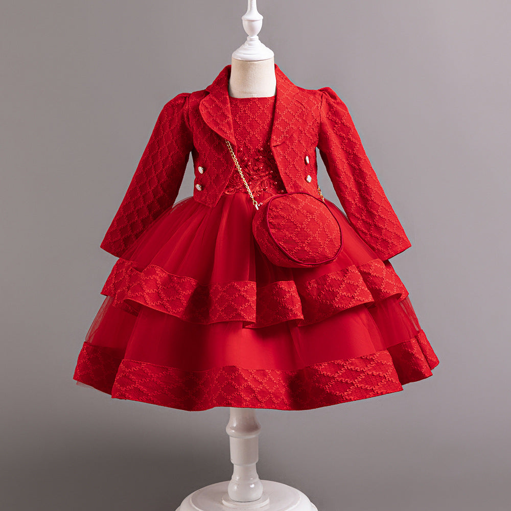 Children's Prom Dress Baby Tutu Princess Dress Three-Piece Set Girls Vest Jacket Dress Children's Clothing Skirt