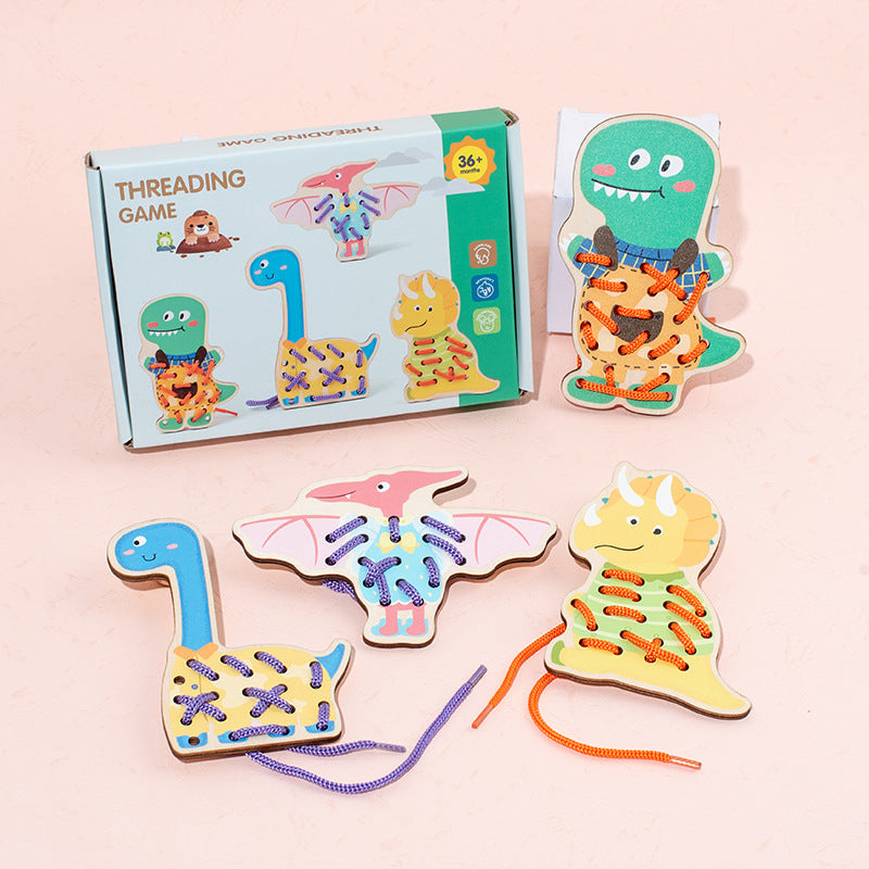 Early Children' s Wooden Rope Thawing Board Finger Fine Movement Training Animal Rope Thawing Board Beaded Toy