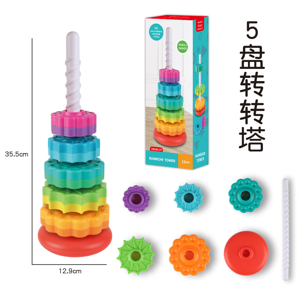 Amazon Benefit Infant Cognitive Rainbow Rotating Tower Toy Enlightenment Early Education Geometric Ring Stacking Music Turret