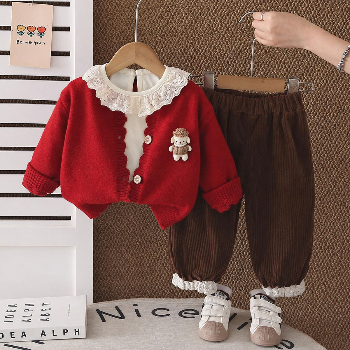 2026 New Fashionable Spring and Autumn Outfits for Girls, Baby Girl Autumn Clothing, Korean Style Sweater Three-Piece Set for Infants and Children, Wholesale