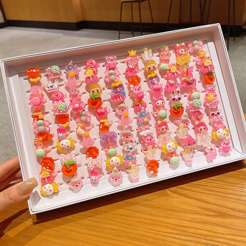 Children's Cartoon Cute Baby Open Plastic Ring Girls Versatile Fruit Adjustable Ring Little Girl Jewelry
