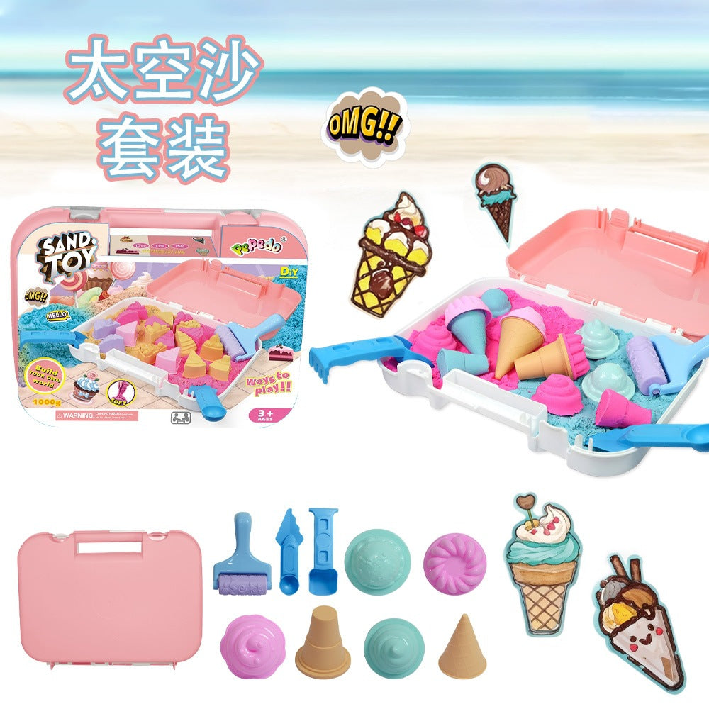 Hot-Selling Space Sand Complete Set with Power Magic Sand Tray, Fruit Ice Cream Molds, Children's Sand Play Toy Set