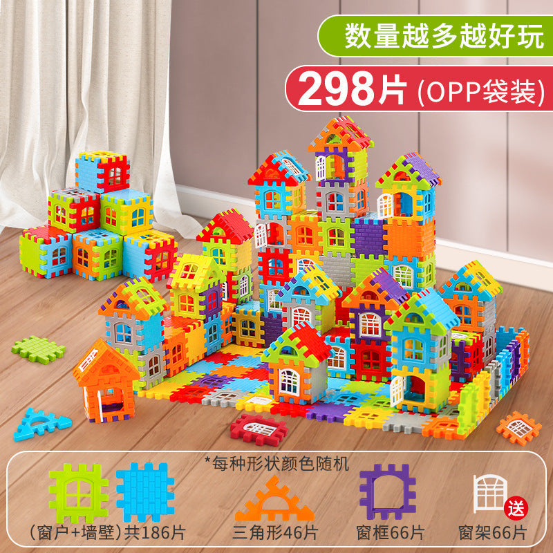 Children's House Building Blocks Assembled Toys Puzzle Large Particle Square Wall Window Model Puzzle 3 Years Old 6 Girls and Boys