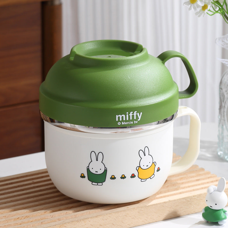 Miffy 304 Stainless Steel Fast Food Cup Portable Canteen Lunch Box Student Dormitory Tableware with Lid Instant Noodle Bowl Miffy