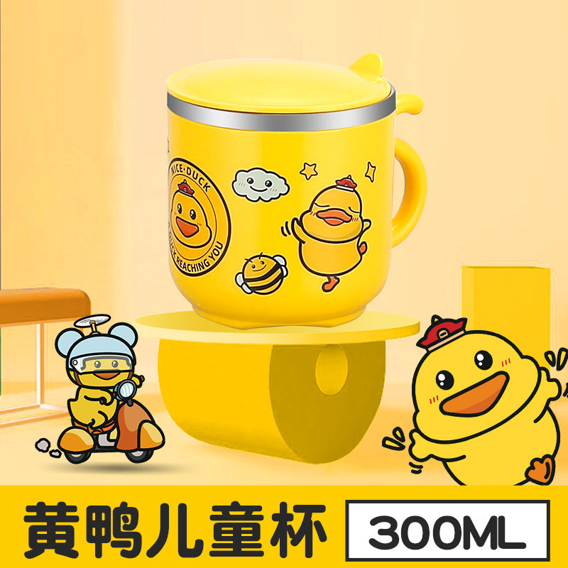 304 Stainless Steel Children's Water Cup Cartoon Creative Double Layer Insulation Anti-scalding with Lid and Handle Kindergarten Mouth Cup