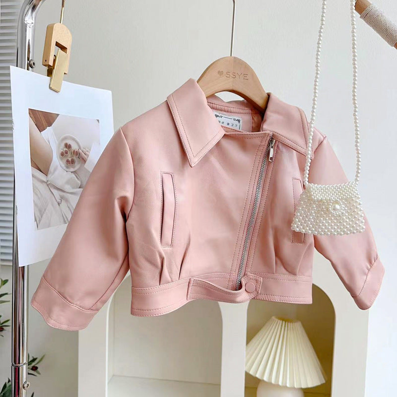Very Fishy Children's Jacket 2026 Spring and Autumn New Style Boys and Girls Motorcycle Short Leather Jacket with Fleece Rq315