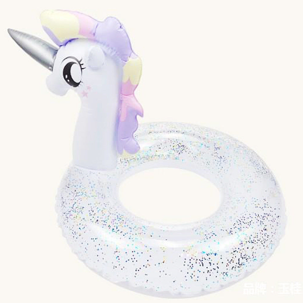 New children's pink rainbow horse sequins swimming ring inflatable water cute unicorn children's sponge bottom seat ring