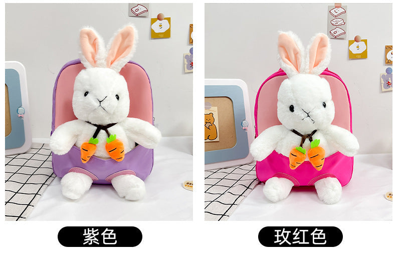 Plush 3D Rabbit Backpack for Boys Girls Kids Children SchoolBag Cute Bow Tie Cartoon School Bags Kindergarten Preschool Baby