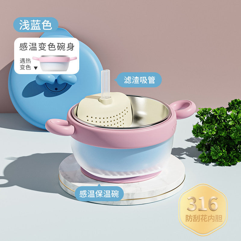 Children's 316 Stainless Steel Food Bowl, Special Feeding Bowl for Babies, Constant Temperature Water-Filled Insulated Bowl, Anti-Fall, Temperature-Sensitive Color-Changing