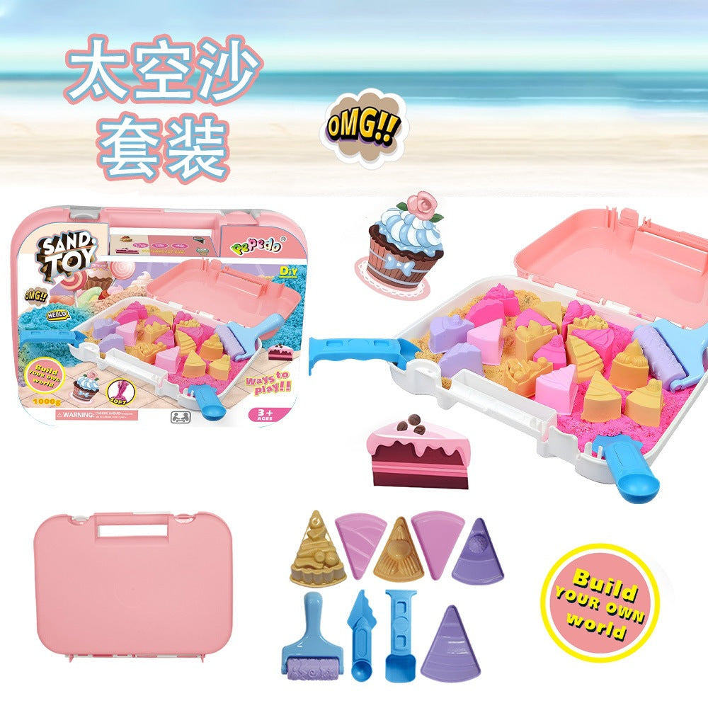Hot-Selling Space Sand Complete Set with Power Magic Sand Tray, Fruit Ice Cream Molds, Children's Sand Play Toy Set