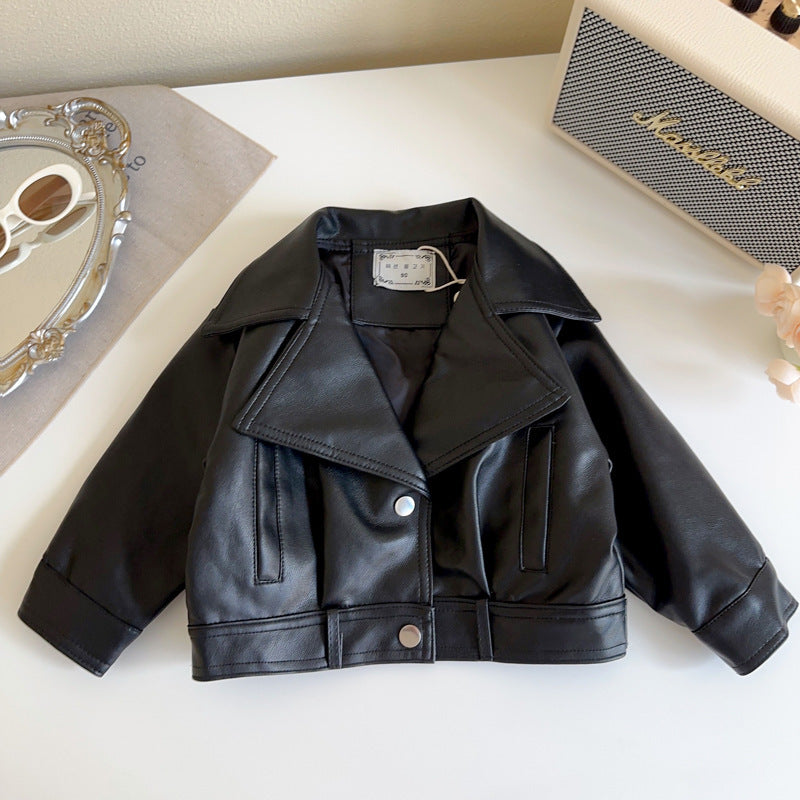 Girls' Leather Jacket Spring and Autumn New Fashion Stylish Diagonal Zipper Long-Sleeve Jacket 2026 New Arrival Top Coat