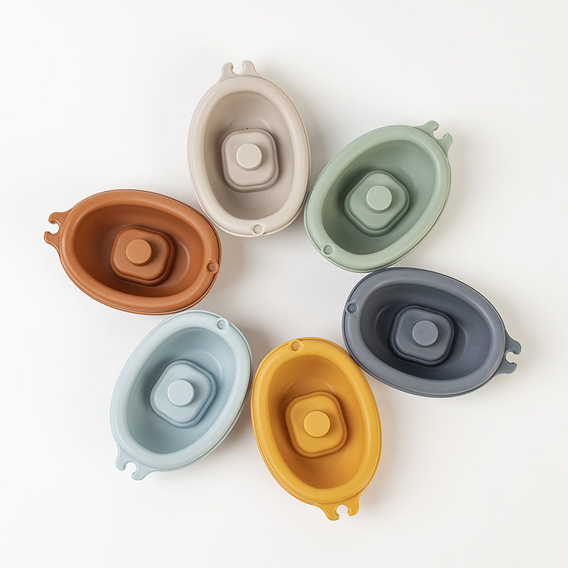 Children's Bathroom Stackable Floating Boat Toy Infant Bathing and Baby Bathing and Bathing Water Stackable Boat Animal Finger Cover Toy