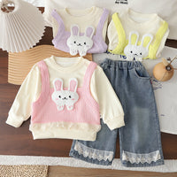 Trendy Girls' Spring and Autumn Outfit 2026 New Style Cute Baby Girl Long-Sleeve Sweatshirt Toddler Two-Piece Set