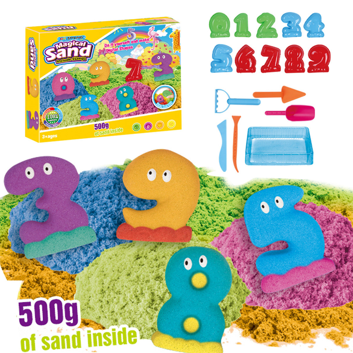 Hot-Selling Space Sand Complete Set with Power Magic Sand Tray, Fruit Ice Cream Molds, Children's Sand Play Toy Set