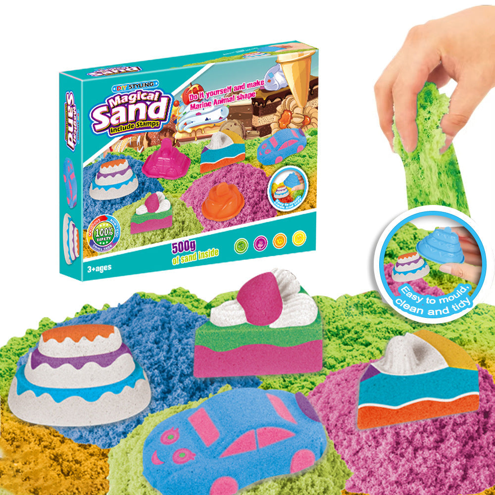 Hot-Selling Space Sand Complete Set with Power Magic Sand Tray, Fruit Ice Cream Molds, Children's Sand Play Toy Set