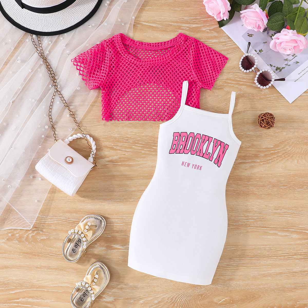Printed suspender skirt fashionable and versatile summer children