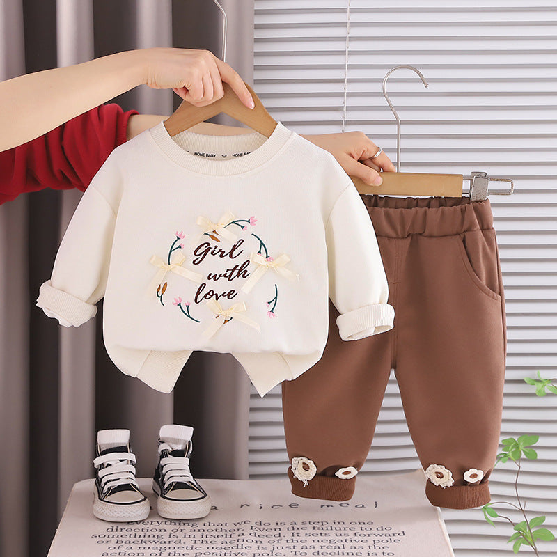 Baby Girl Sweatshirt Set, Spring and Autumn Children's Sportswear, 2026 New Stylish Little Girl Clothes Two-Piece Set