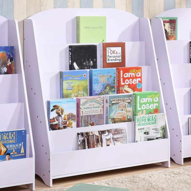 Children's bookshelf, picture book shelf, simple book and newspaper rack, student and kindergarten book cabinet, display rack, storage cabinet, white natural wood color