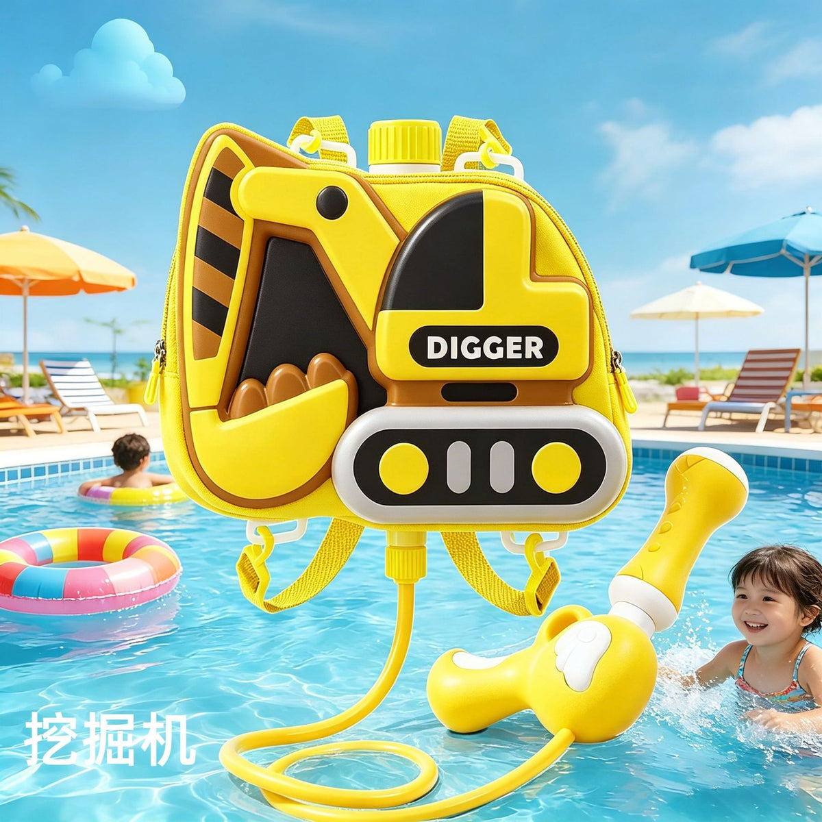 Children's Backpack Water Gun Toy, Pull-Out Large-Capacity Water Spray Outdoor Beach Water Play Gadget, Water Gun for Boys and Girls
